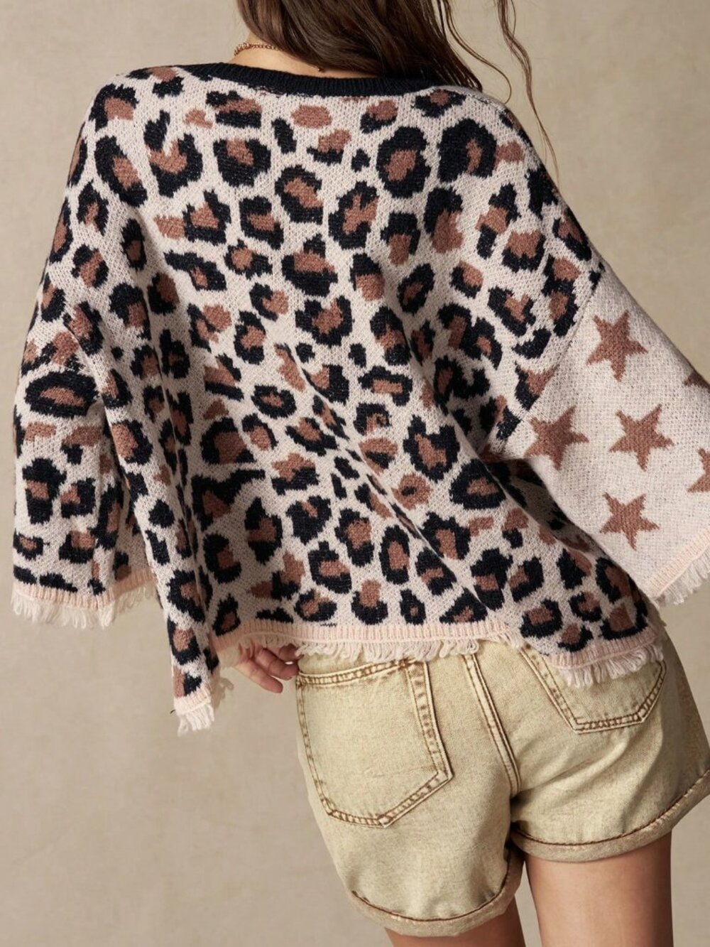 Brown Casual Women's Leopard Print & Star Sweater - Picture 2 of 8